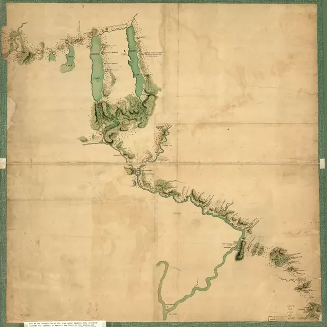 Map of Gen. Sullivan’s march from Easton to the Senaca & Cayuga countries, 1779. Image from the Library of Congress via the National Park Service.